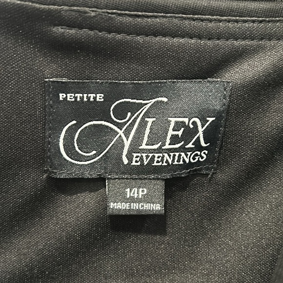 Alex Evenings - 132156 Cowl Neck Sheath Dress With Overlay Skirt black 14 P New - Picture 5 of 10